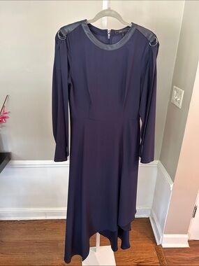 BCBGMaxAzria Navy Long Sleeve Asymmetric Hem Dress